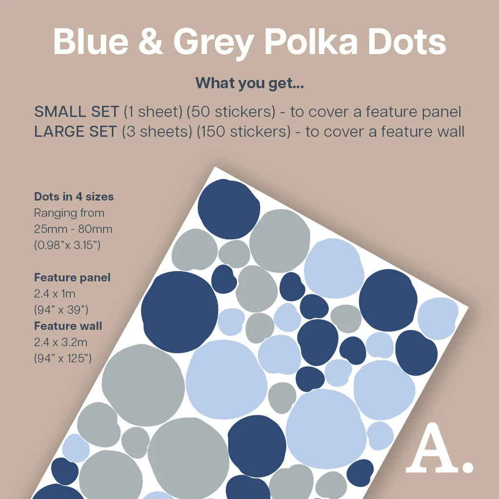 Blue & Grey Polka Dot Wall Decal - Decals Dots