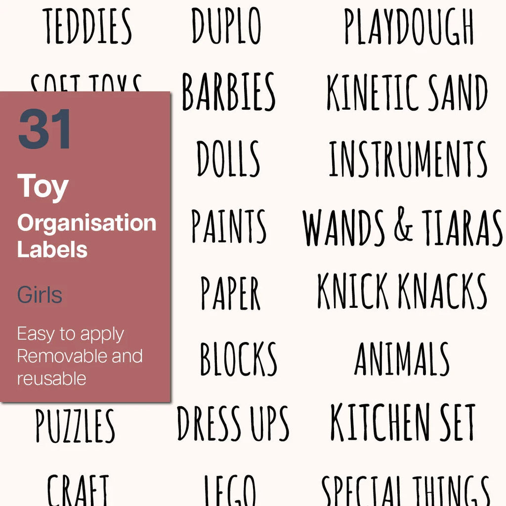 Toy Labels - Girls Clear Rectangular Organisation